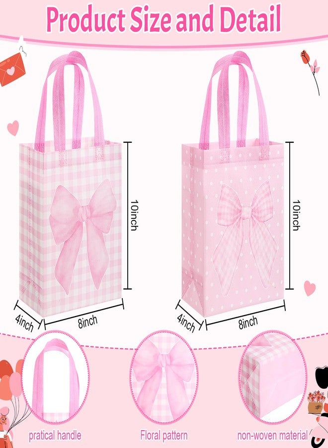 Wovnet 30 Pcs Valentines Pink Bow Gift Bags Reusable Non Woven Party Favors Coquette Bow Goodie Treat Bags with Handle for Galentines Girls Birthday Wedding Bridal Tea Party 10 x 8 x 4in - Image 3